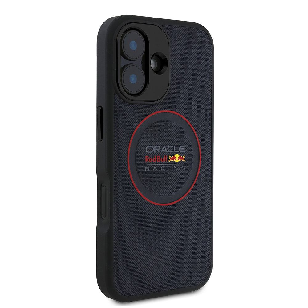 iPhone 16 Plus Kılıf Redbull Orjinal Lisanslı M-safe Şarj Özellikli Kırmızı Halka ve Logo Kabartmalı PU Deri Kapak