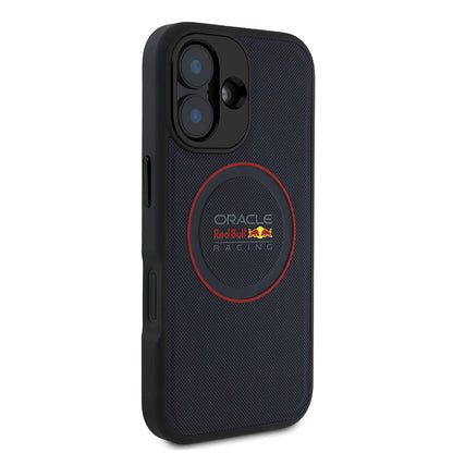 iPhone 16 Plus Kılıf Redbull Orjinal Lisanslı M-safe Şarj Özellikli Kırmızı Halka ve Logo Kabartmalı PU Deri Kapak