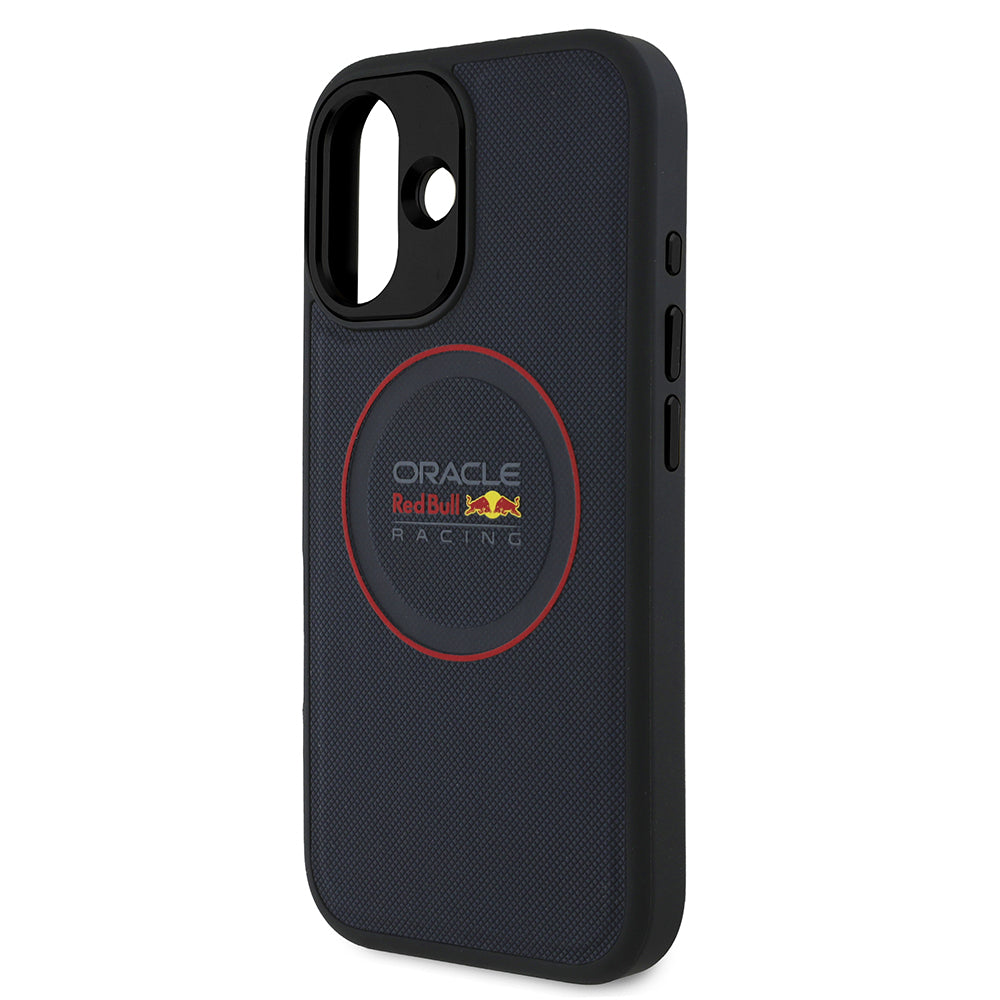 iPhone 16 Plus Kılıf Redbull Orjinal Lisanslı M-safe Şarj Özellikli Kırmızı Halka ve Logo Kabartmalı PU Deri Kapak