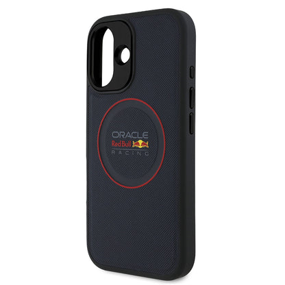 iPhone 16 Plus Kılıf Redbull Orjinal Lisanslı M-safe Şarj Özellikli Kırmızı Halka ve Logo Kabartmalı PU Deri Kapak