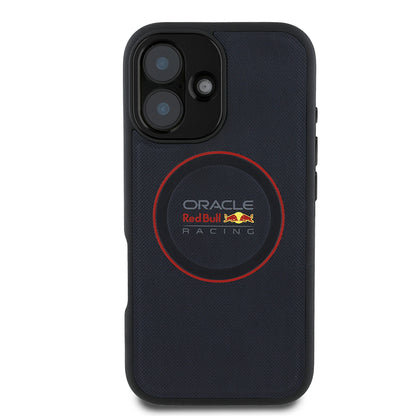 iPhone 16 Plus Kılıf Redbull Orjinal Lisanslı M-safe Şarj Özellikli Kırmızı Halka ve Logo Kabartmalı PU Deri Kapak
