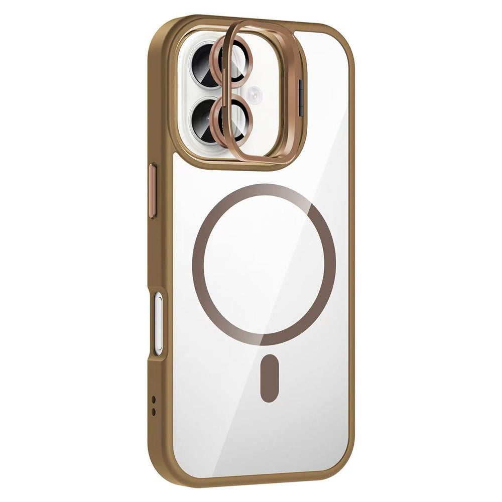 Apple iPhone 16 Plus Kılıf Standlı ve Kamera Lens Hediyeli M-Safe Şarj Özellikli Zore Etro Kapak