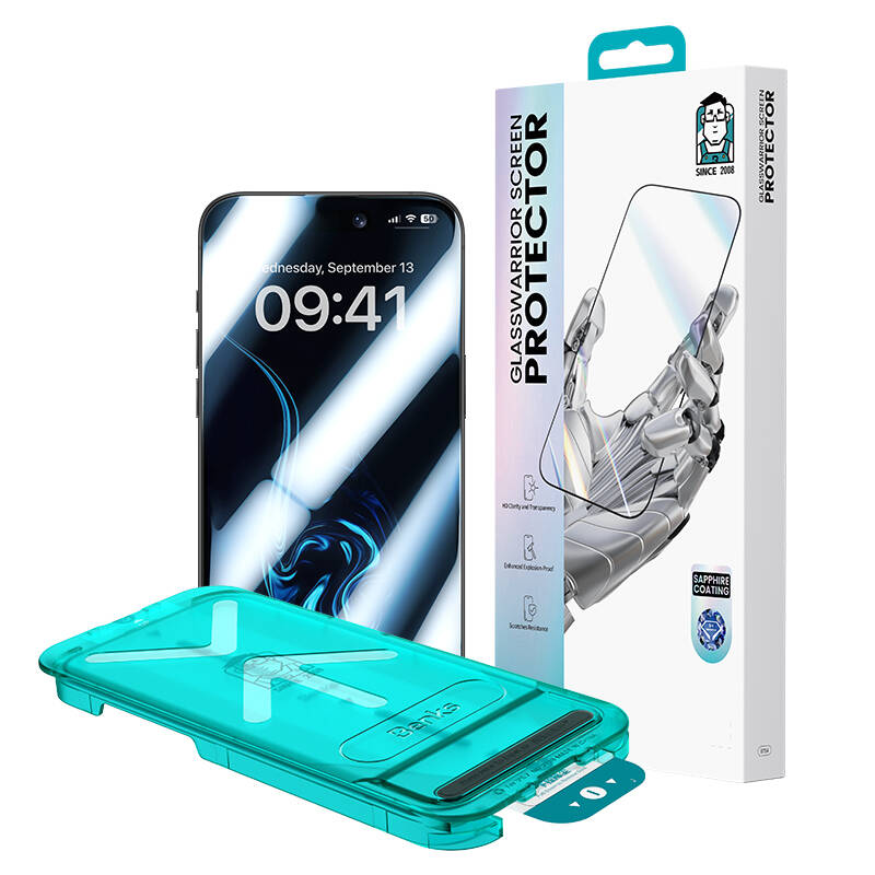 iPhone 16 Pro Benks Glass Warrior Safir Coating 0.9mm Kenarları Dayanıklaştırılmış Cam Ekran Koruyucu + Kolay Uygulama Aparatı