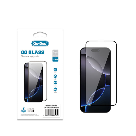 iPhone 16 Pro Go Des OG Glass Antistatik Temperli Cam Ekran Koruyucu