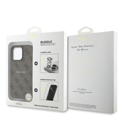 iPhone 16 Pro Guess Orjinal Lisanslı Kılıf + Ekran Koruyucu + Lens Koruyucu 3in1 Aksesuar Seti