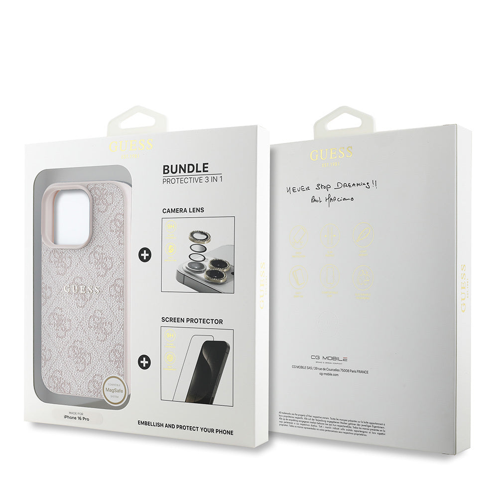 iPhone 16 Pro Guess Orjinal Lisanslı Kılıf + Ekran Koruyucu + Lens Koruyucu 3in1 Aksesuar Seti