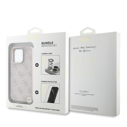 iPhone 16 Pro Guess Orjinal Lisanslı Kılıf + Ekran Koruyucu + Lens Koruyucu 3in1 Aksesuar Seti