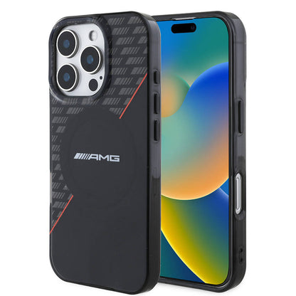 iPhone 16 Pro Kılıf AMG Orjinal Lisanslı M-safe Şarj Özellikli Çift Katmanlı Kırmızı Çapraz Çizgili Kapak