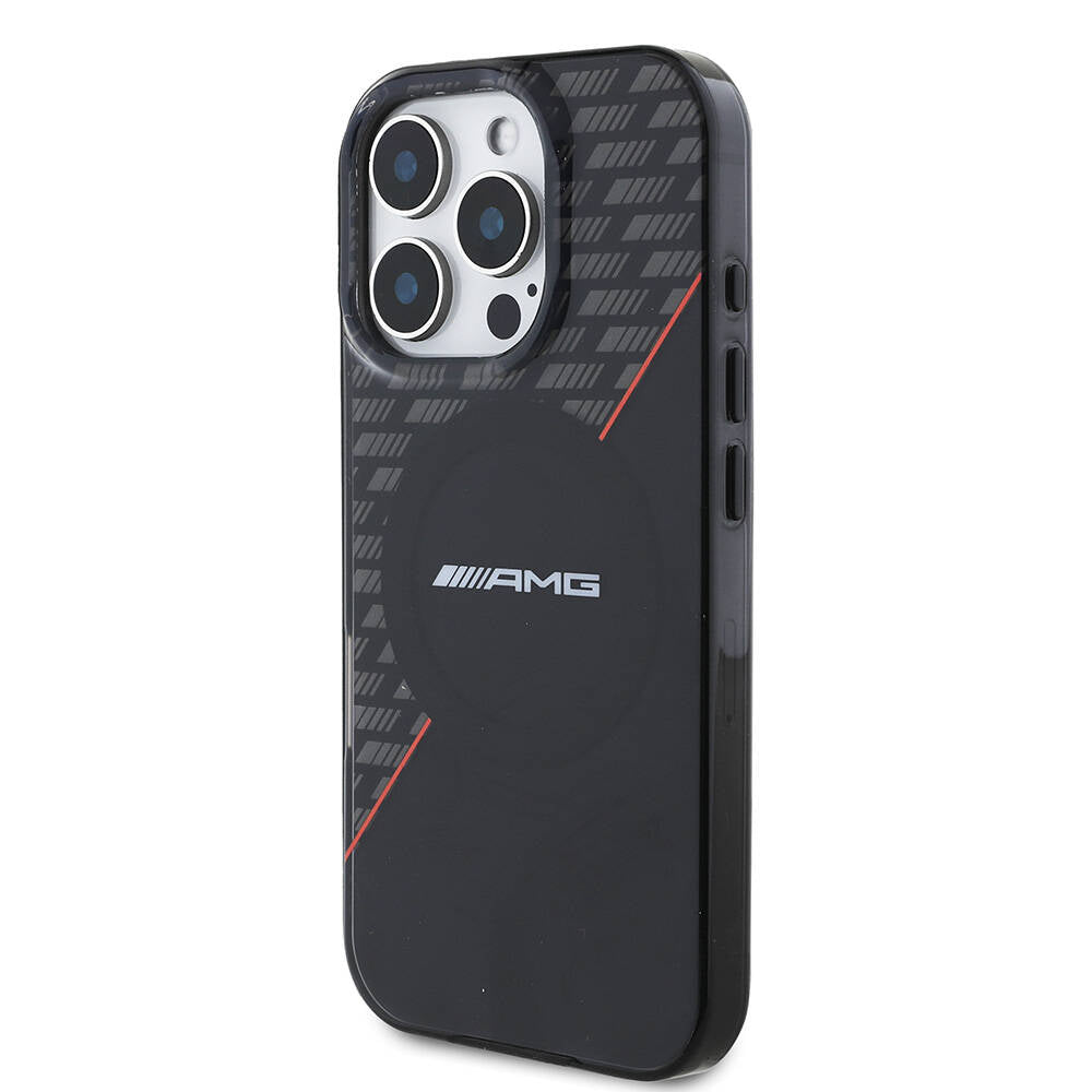 iPhone 16 Pro Kılıf AMG Orjinal Lisanslı M-safe Şarj Özellikli Çift Katmanlı Kırmızı Çapraz Çizgili Kapak
