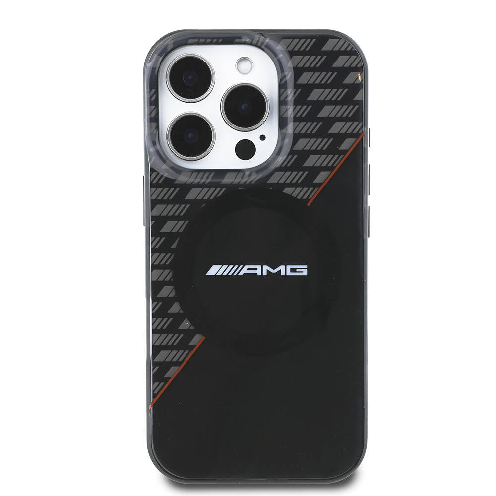 iPhone 16 Pro Kılıf AMG Orjinal Lisanslı M-safe Şarj Özellikli Çift Katmanlı Kırmızı Çapraz Çizgili Kapak