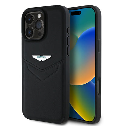 iPhone 16 Pro Kılıf Aston Martin Orjinal Lisanslı Victory Dizayn PU Deri Metal Logolu Kapak