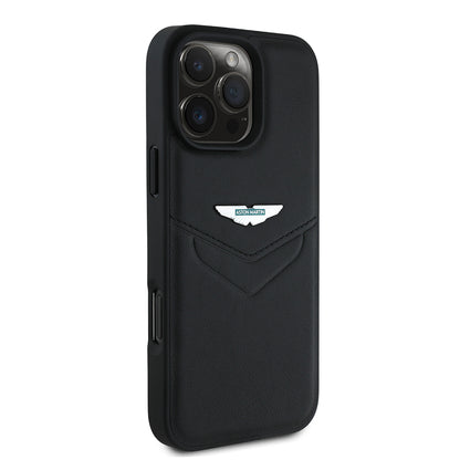 iPhone 16 Pro Kılıf Aston Martin Orjinal Lisanslı Victory Dizayn PU Deri Metal Logolu Kapak