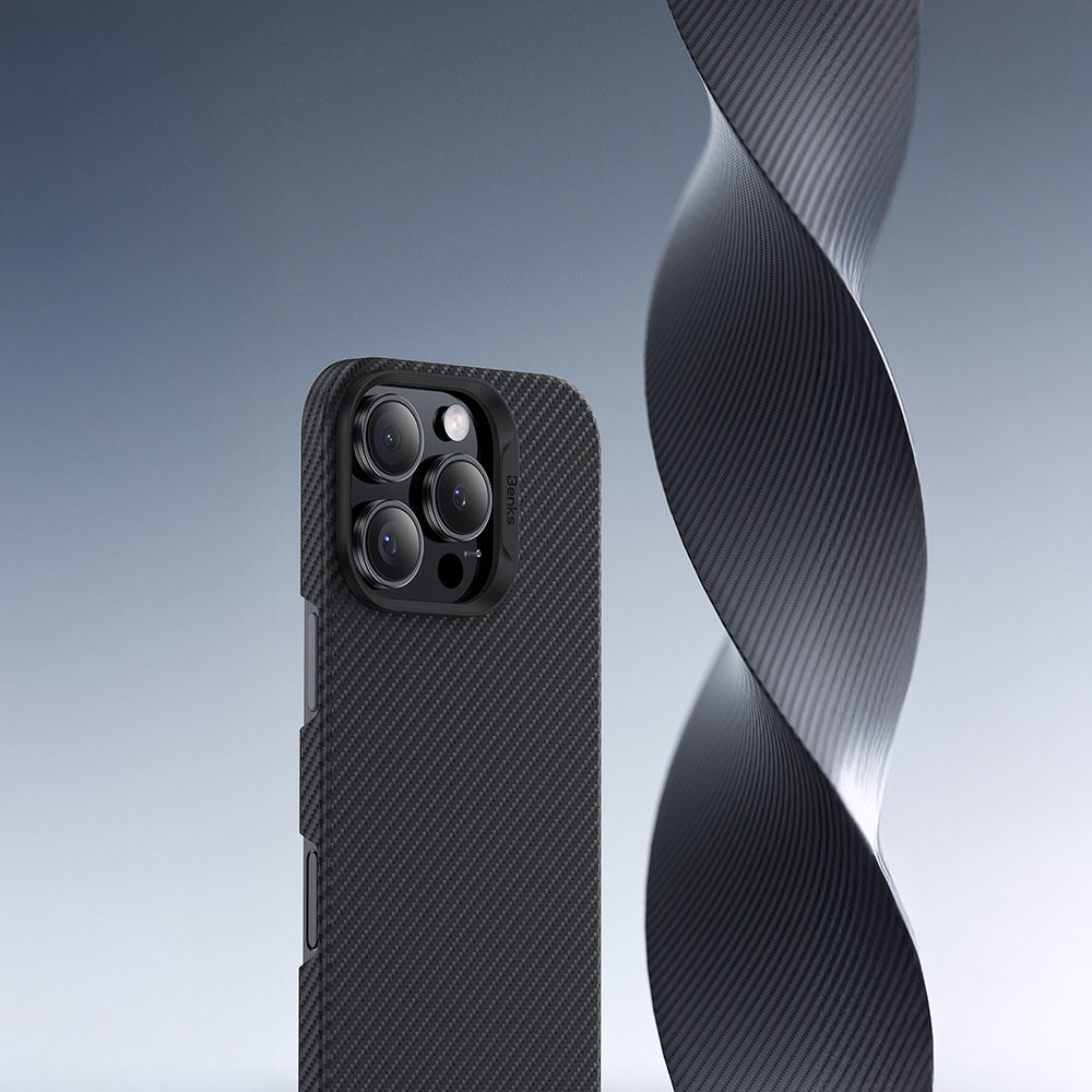 iPhone 16 Pro Kılıf Benks M-safe Şarj Özellikli Metal Kamera Çerçeveli Magnetik ArmorAir 600D Kevlar Fiber Kapak
