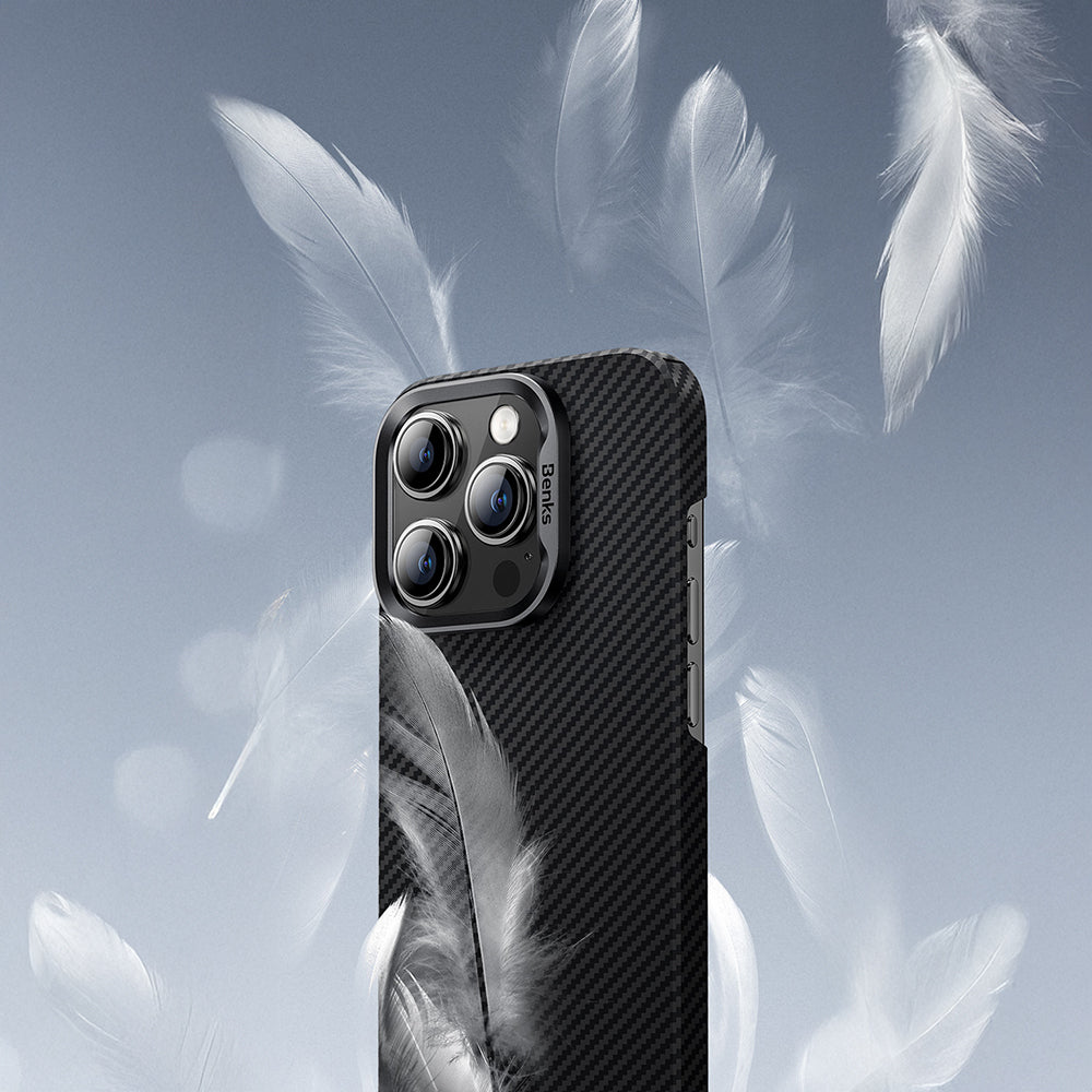 iPhone 16 Pro Kılıf Benks M-safe Şarj Özellikli Metal Kamera Çerçeveli Magnetik ArmorAir 600D Kevlar Fiber Kapak