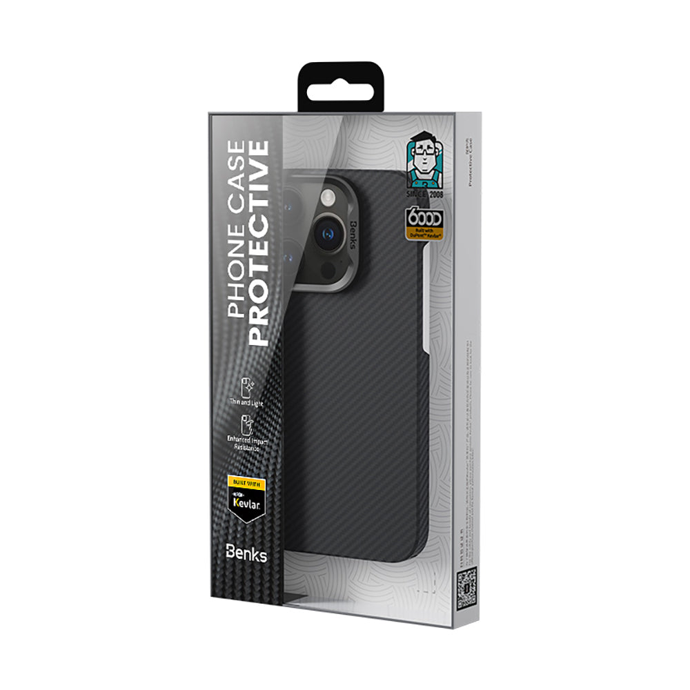 iPhone 16 Pro Kılıf Benks M-safe Şarj Özellikli Metal Kamera Çerçeveli Magnetik ArmorAir 600D Kevlar Fiber Kapak