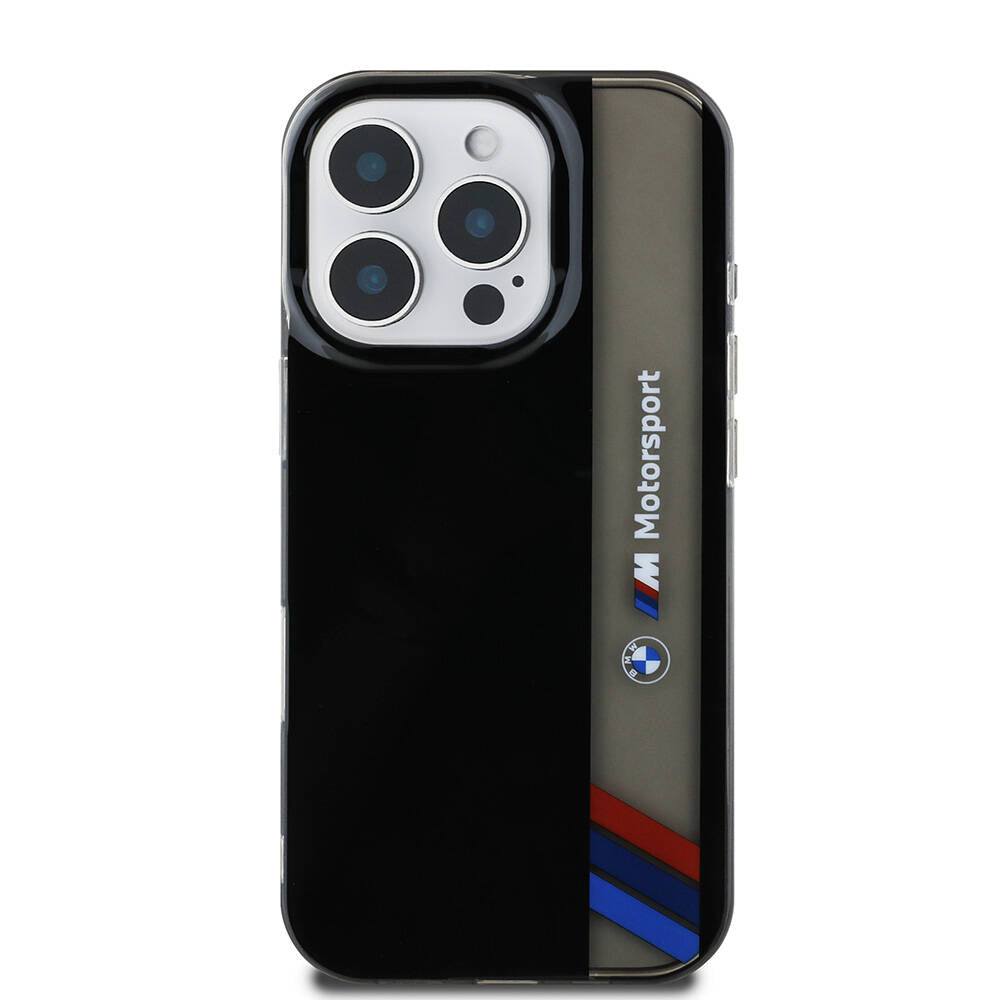 iPhone 16 Pro Kılıf BMW Orjinal Lisanslı M Logolu Üç Renk Çizgili Motorsport Vertical Stripe Kapak