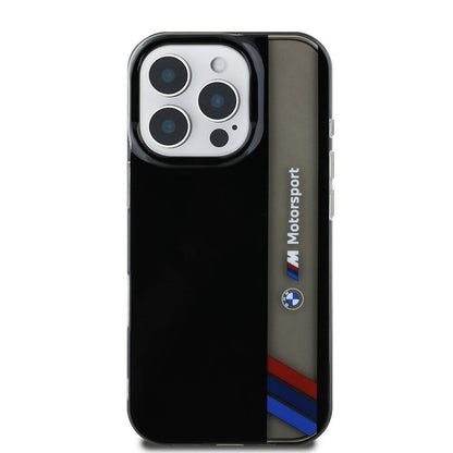 iPhone 16 Pro Kılıf BMW Orjinal Lisanslı M Logolu Üç Renk Çizgili Motorsport Vertical Stripe Kapak