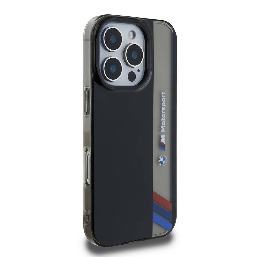 iPhone 16 Pro Kılıf BMW Orjinal Lisanslı M Logolu Üç Renk Çizgili Motorsport Vertical Stripe Kapak