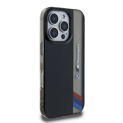 iPhone 16 Pro Kılıf BMW Orjinal Lisanslı M Logolu Üç Renk Çizgili Motorsport Vertical Stripe Kapak