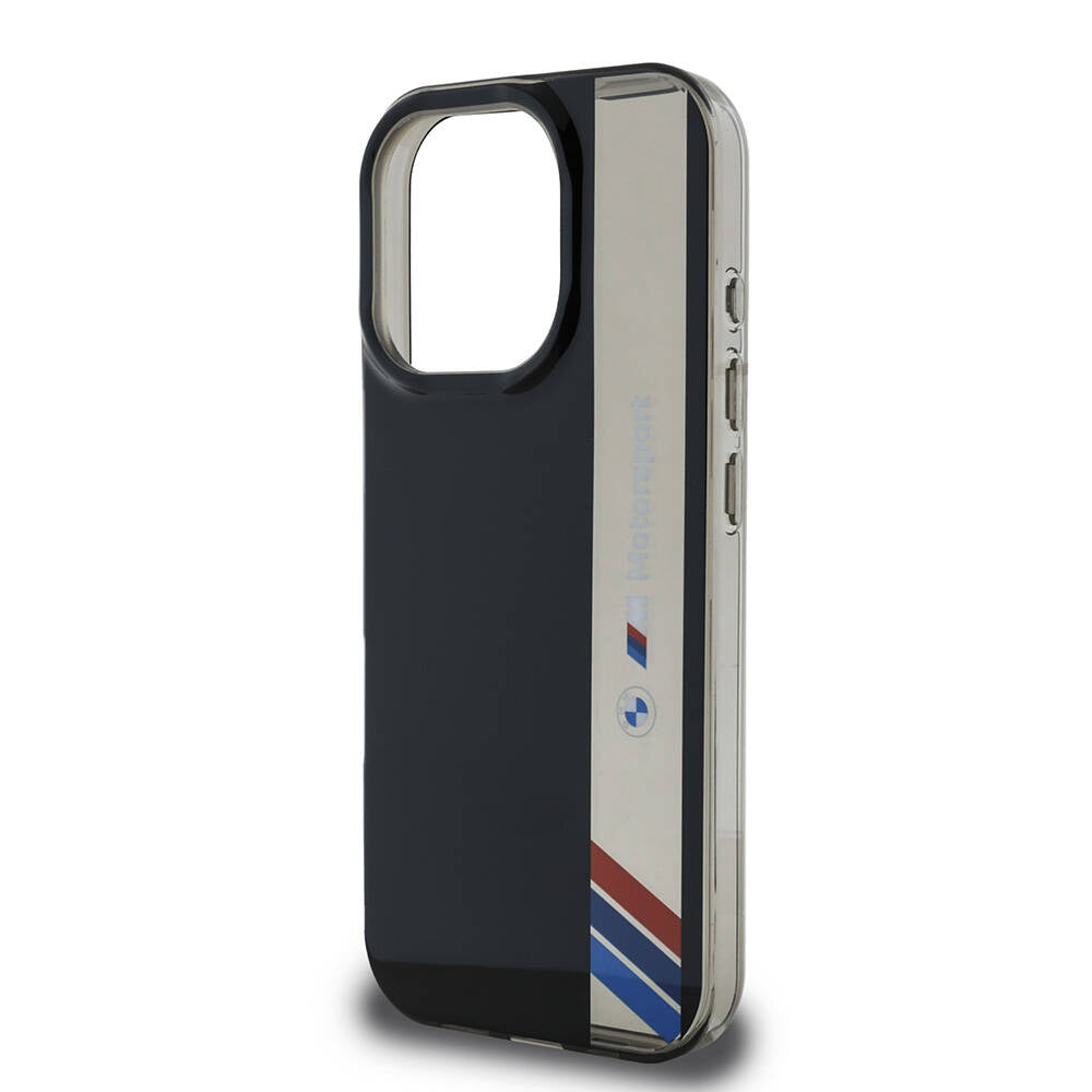 iPhone 16 Pro Kılıf BMW Orjinal Lisanslı M Logolu Üç Renk Çizgili Motorsport Vertical Stripe Kapak