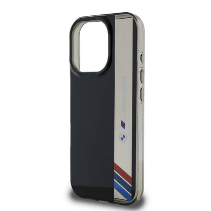 iPhone 16 Pro Kılıf BMW Orjinal Lisanslı M Logolu Üç Renk Çizgili Motorsport Vertical Stripe Kapak