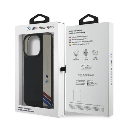 iPhone 16 Pro Kılıf BMW Orjinal Lisanslı M Logolu Üç Renk Çizgili Motorsport Vertical Stripe Kapak