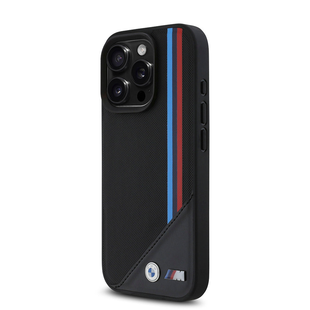 iPhone 16 Pro Kılıf BMW Orjinal Lisanslı M-safe Şarj Özellikli M Logolu Üç Çizgili Dikiş Detaylı Meshed Tricolor Stripes Kapak