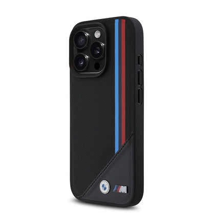iPhone 16 Pro Kılıf BMW Orjinal Lisanslı M-safe Şarj Özellikli M Logolu Üç Çizgili Dikiş Detaylı Meshed Tricolor Stripes Kapak