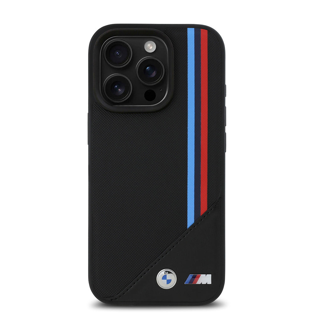 iPhone 16 Pro Kılıf BMW Orjinal Lisanslı M-safe Şarj Özellikli M Logolu Üç Çizgili Dikiş Detaylı Meshed Tricolor Stripes Kapak