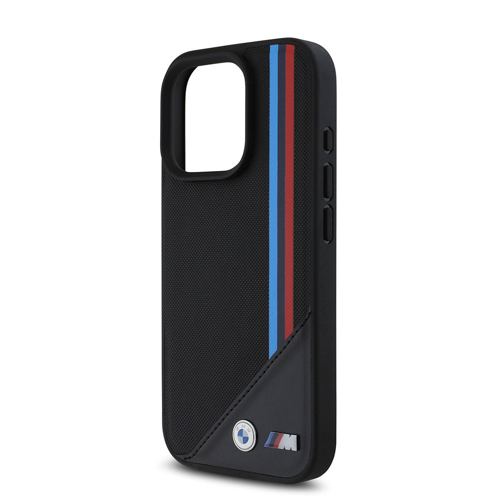 iPhone 16 Pro Kılıf BMW Orjinal Lisanslı M-safe Şarj Özellikli M Logolu Üç Çizgili Dikiş Detaylı Meshed Tricolor Stripes Kapak
