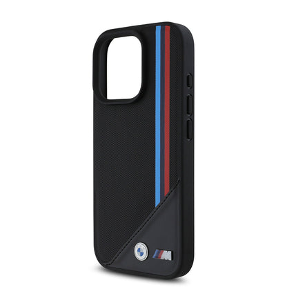 iPhone 16 Pro Kılıf BMW Orjinal Lisanslı M-safe Şarj Özellikli M Logolu Üç Çizgili Dikiş Detaylı Meshed Tricolor Stripes Kapak