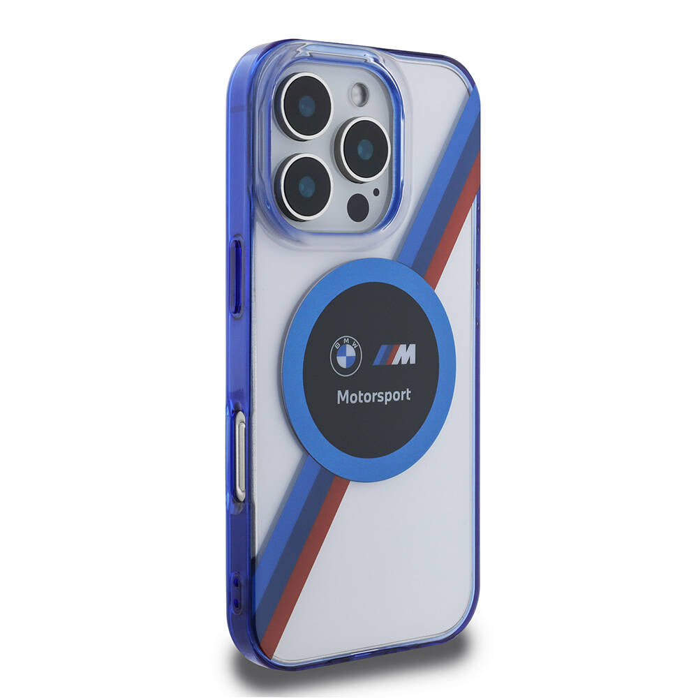 iPhone 16 Pro Kılıf BMW Orjinal Lisanslı M-safe Şarj Özellikli M Logolu Üç Renk Çizgili Motorsport Circle Kapak