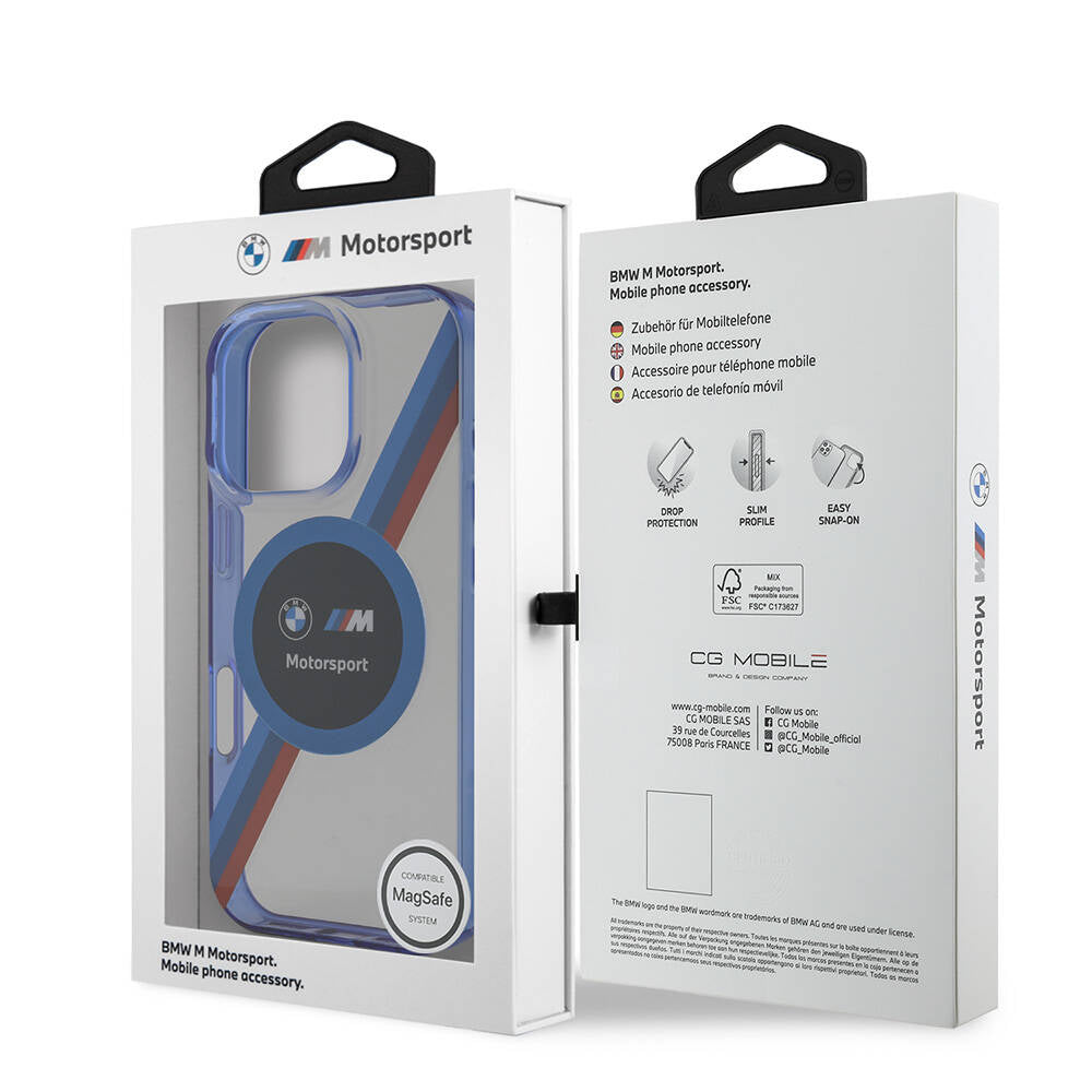 iPhone 16 Pro Kılıf BMW Orjinal Lisanslı M-safe Şarj Özellikli M Logolu Üç Renk Çizgili Motorsport Circle Kapak