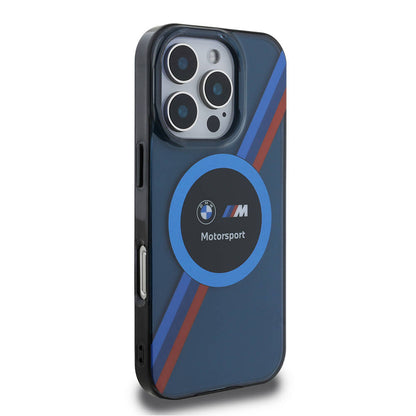 iPhone 16 Pro Kılıf BMW Orjinal Lisanslı M-safe Şarj Özellikli M Logolu Üç Renk Çizgili Motorsport Circle Kapak
