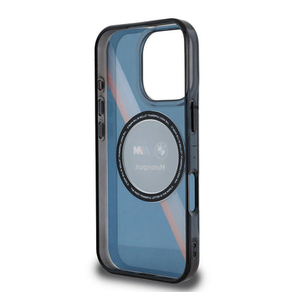 iPhone 16 Pro Kılıf BMW Orjinal Lisanslı M-safe Şarj Özellikli M Logolu Üç Renk Çizgili Motorsport Circle Kapak