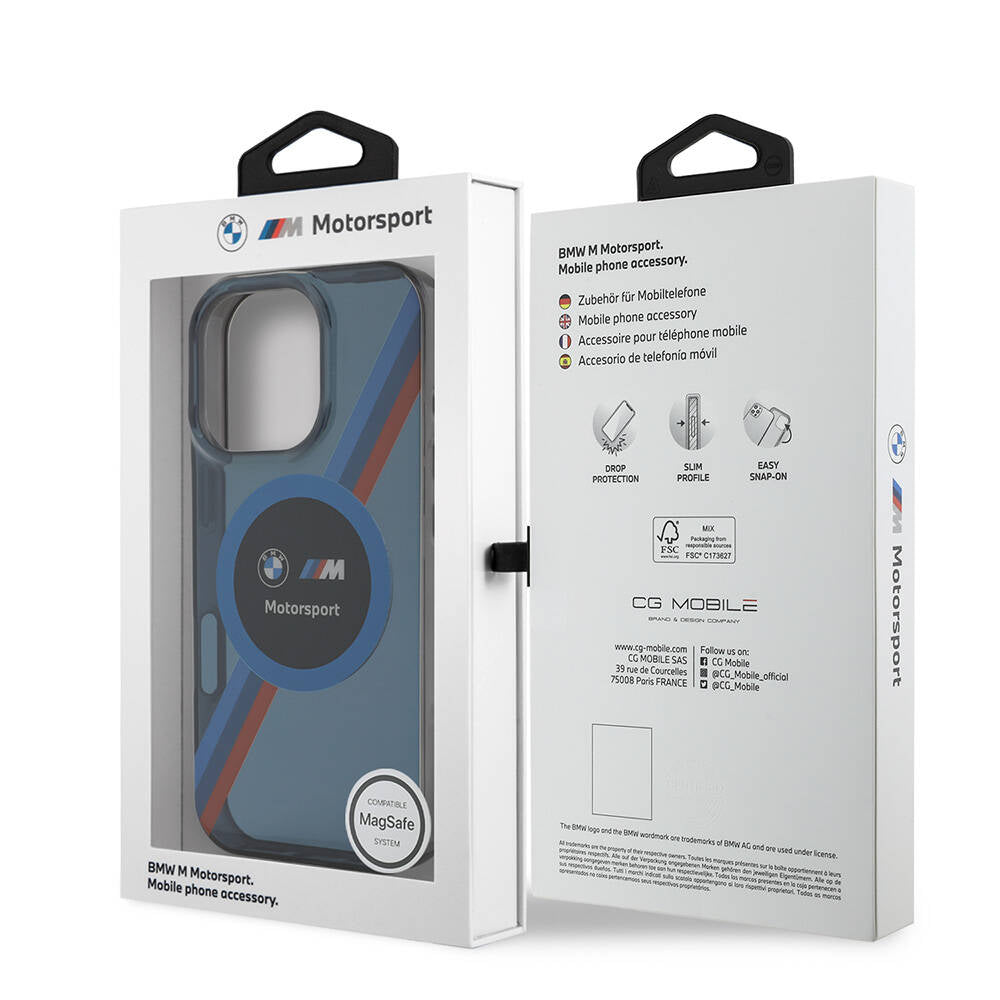 iPhone 16 Pro Kılıf BMW Orjinal Lisanslı M-safe Şarj Özellikli M Logolu Üç Renk Çizgili Motorsport Circle Kapak