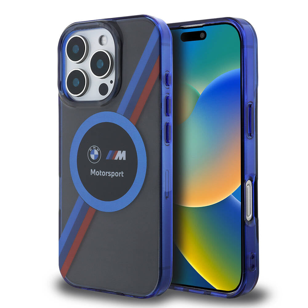 iPhone 16 Pro Kılıf BMW Orjinal Lisanslı M-safe Şarj Özellikli M Logolu Üç Renk Çizgili Motorsport Circle Kapak