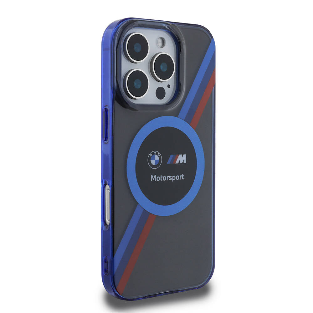 iPhone 16 Pro Kılıf BMW Orjinal Lisanslı M-safe Şarj Özellikli M Logolu Üç Renk Çizgili Motorsport Circle Kapak