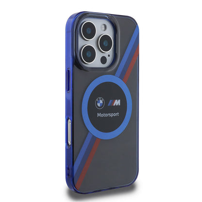 iPhone 16 Pro Kılıf BMW Orjinal Lisanslı M-safe Şarj Özellikli M Logolu Üç Renk Çizgili Motorsport Circle Kapak