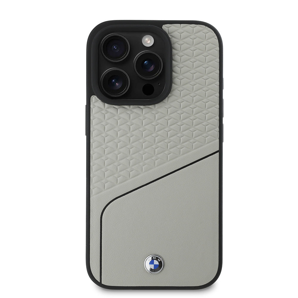iPhone 16 Pro Kılıf BMW Orjinal Lisanslı M-safe Şarj Özellikli Metal Logolu Dokulu ve Çizgili Deri Kapak
