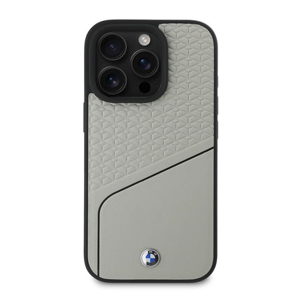 iPhone 16 Pro Kılıf BMW Orjinal Lisanslı M-safe Şarj Özellikli Metal Logolu Dokulu ve Çizgili Deri Kapak