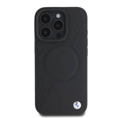 iPhone 16 Pro Kılıf BMW Orjinal Lisanslı M-safe Şarj Özellikli Metal Logolu Yarım Dokulu Circle Deri Kapak