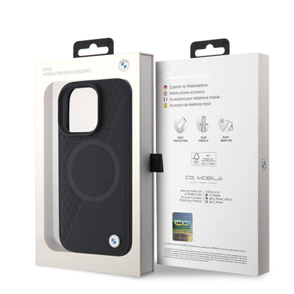 iPhone 16 Pro Kılıf BMW Orjinal Lisanslı M-safe Şarj Özellikli Metal Logolu Yarım Dokulu Circle Deri Kapak