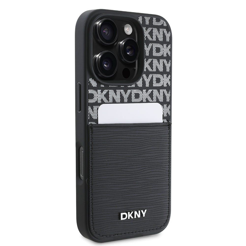 iPhone 16 Pro Kılıf DKNY Orjinal Lisanslı Kartlıklı 3D Yazılı Repeat Texture Pattern Kapak