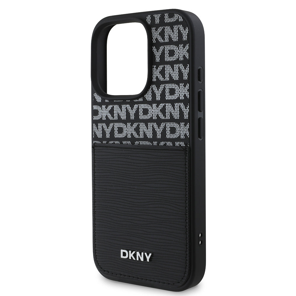 iPhone 16 Pro Kılıf DKNY Orjinal Lisanslı Kartlıklı 3D Yazılı Repeat Texture Pattern Kapak