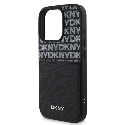 iPhone 16 Pro Kılıf DKNY Orjinal Lisanslı Kartlıklı 3D Yazılı Repeat Texture Pattern Kapak