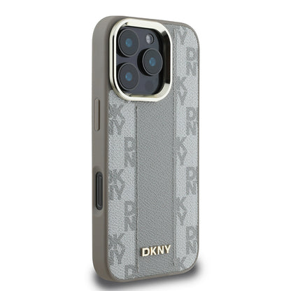 iPhone 16 Pro Kılıf DKNY Orjinal Lisanslı M-safe Şarj Özellikli 3D Yazılı Checkered Pattern Kapak