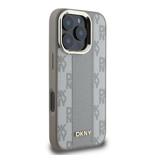 iPhone 16 Pro Kılıf DKNY Orjinal Lisanslı M-safe Şarj Özellikli 3D Yazılı Checkered Pattern Kapak