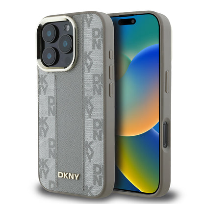 iPhone 16 Pro Kılıf DKNY Orjinal Lisanslı M-safe Şarj Özellikli 3D Yazılı Checkered Pattern Kapak
