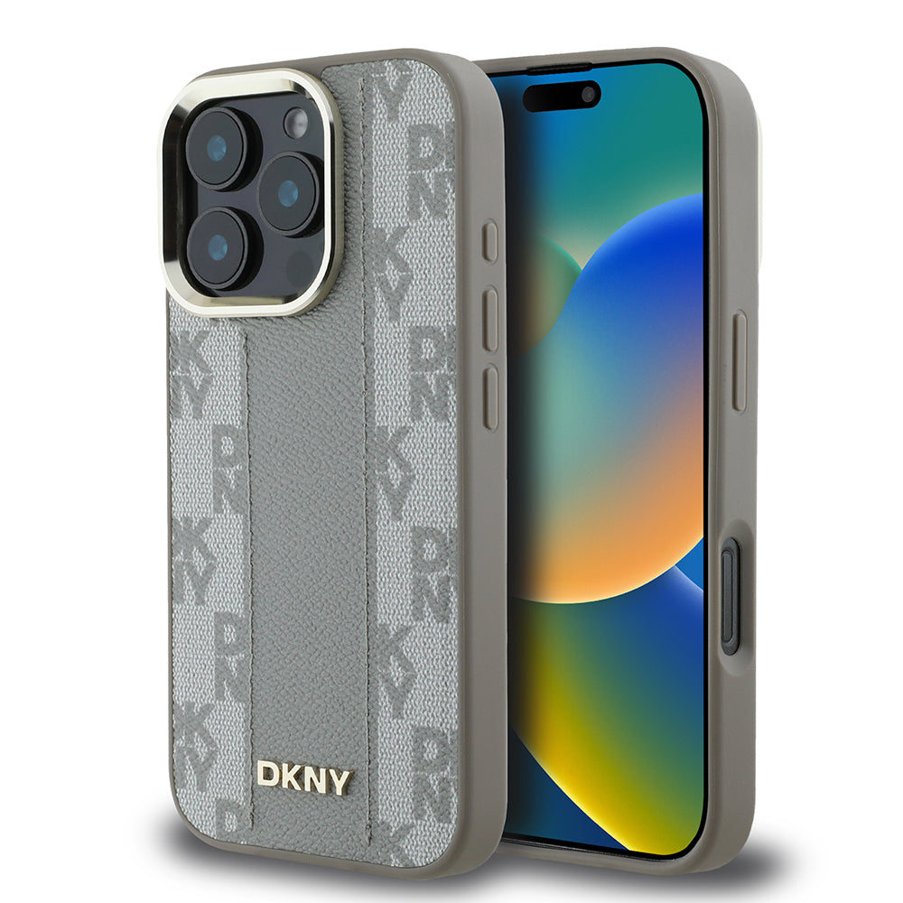 iPhone 16 Pro Kılıf DKNY Orjinal Lisanslı M-safe Şarj Özellikli 3D Yazılı Checkered Pattern Kapak